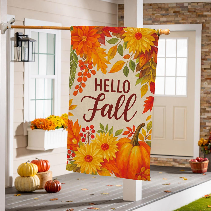 Fall Floral Bloom Burlap House Flag