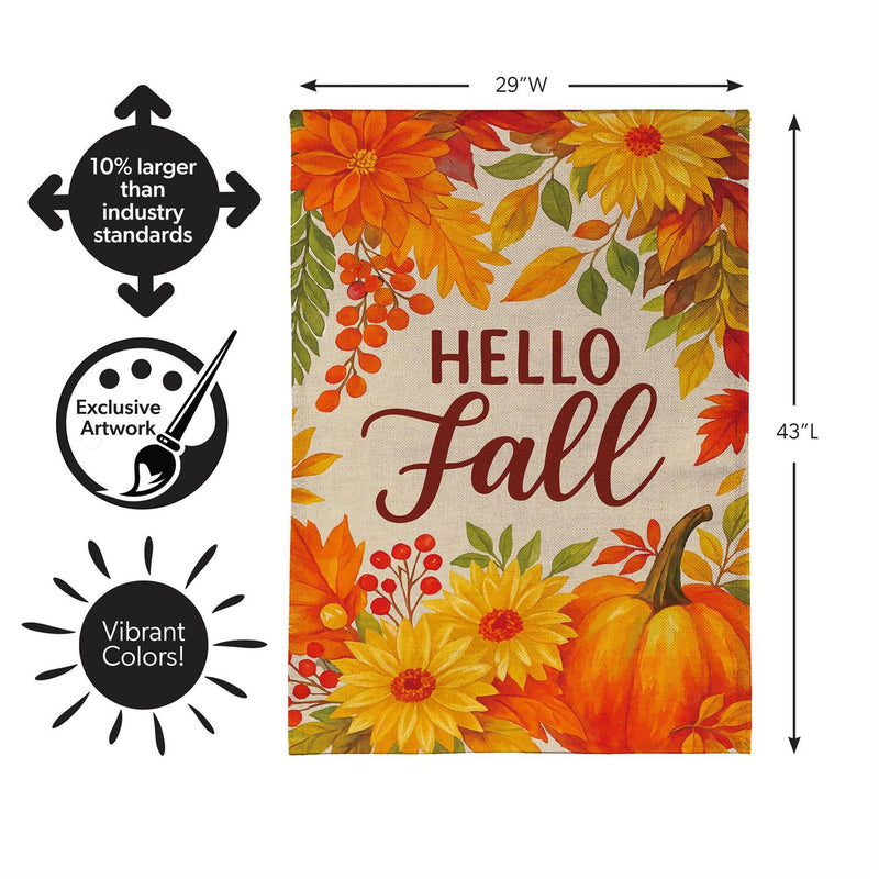 Fall Floral Bloom Burlap House Flag