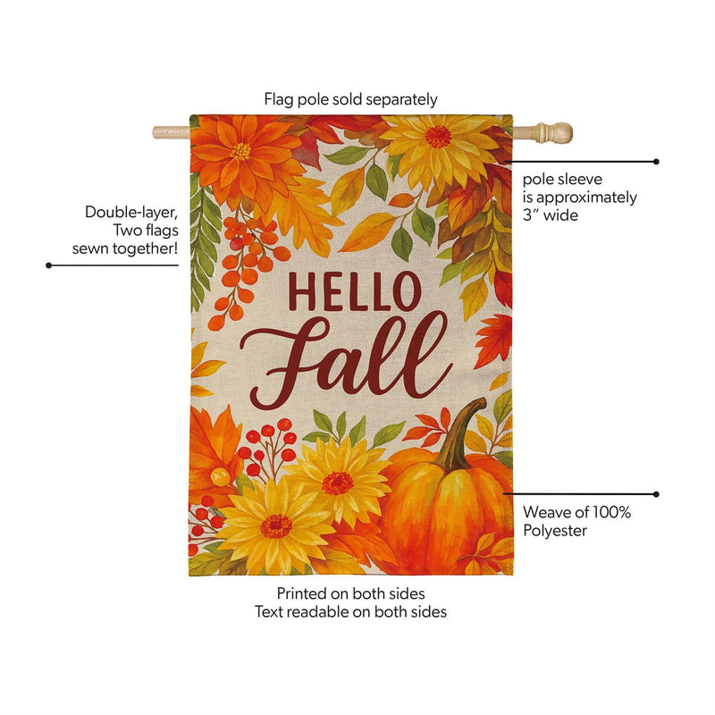 Fall Floral Bloom Burlap House Flag