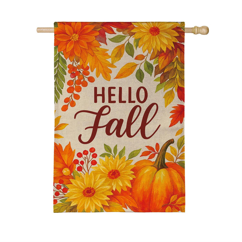 Fall Floral Bloom Burlap House Flag