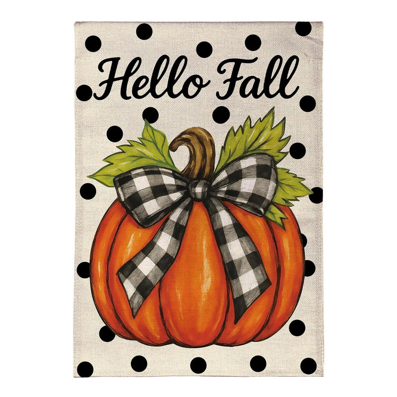 Checkered Bow Pumpkin Burlap Garden Flag