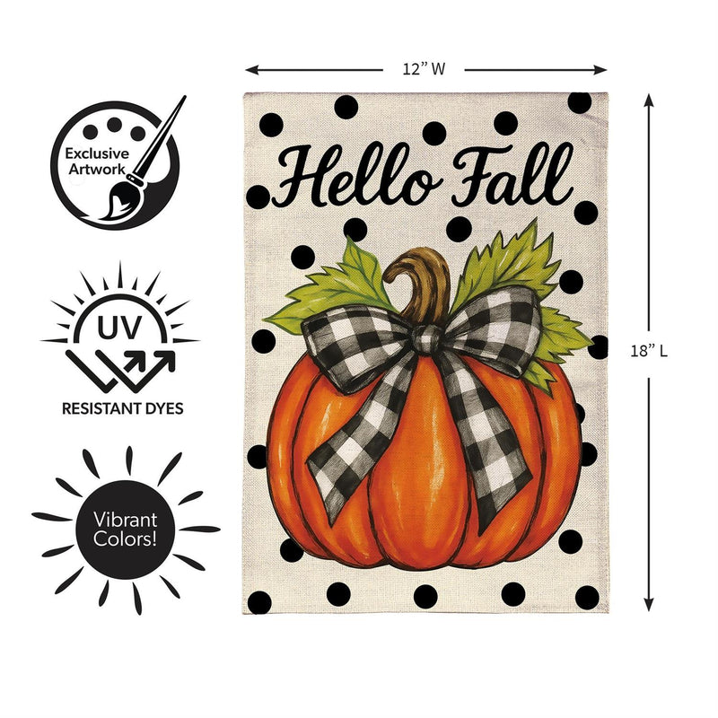 Checkered Bow Pumpkin Burlap Garden Flag