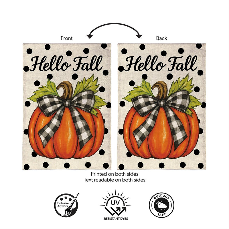Checkered Bow Pumpkin Burlap Garden Flag