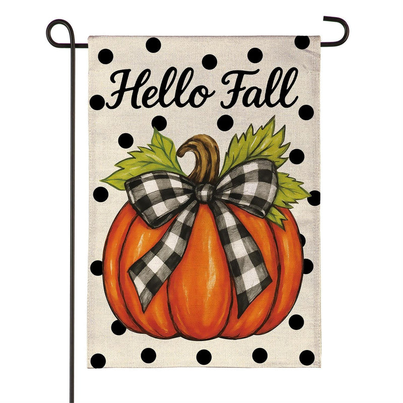 Checkered Bow Pumpkin Burlap Garden Flag