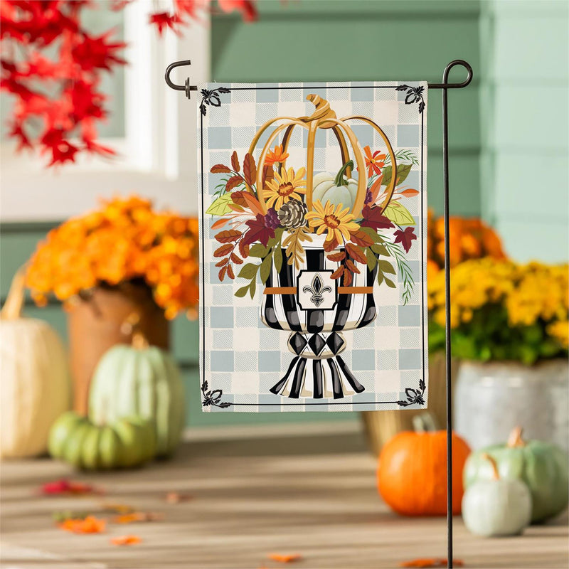Courtly Check Fall Floral Burlap Garden Flag