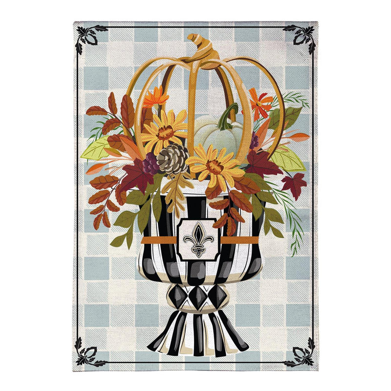 Courtly Check Fall Floral Burlap Garden Flag