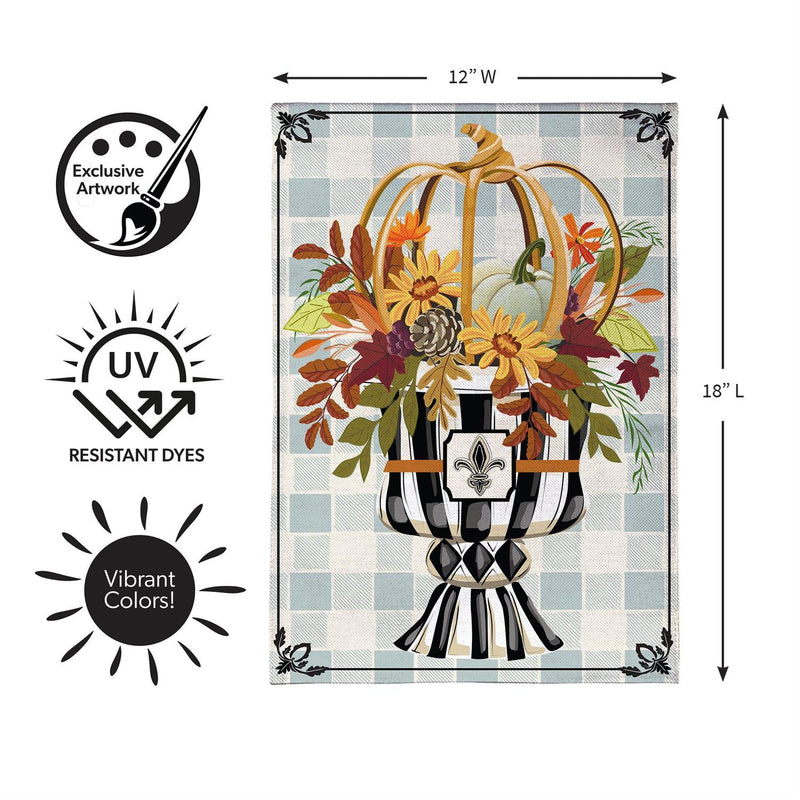 Courtly Check Fall Floral Burlap Garden Flag