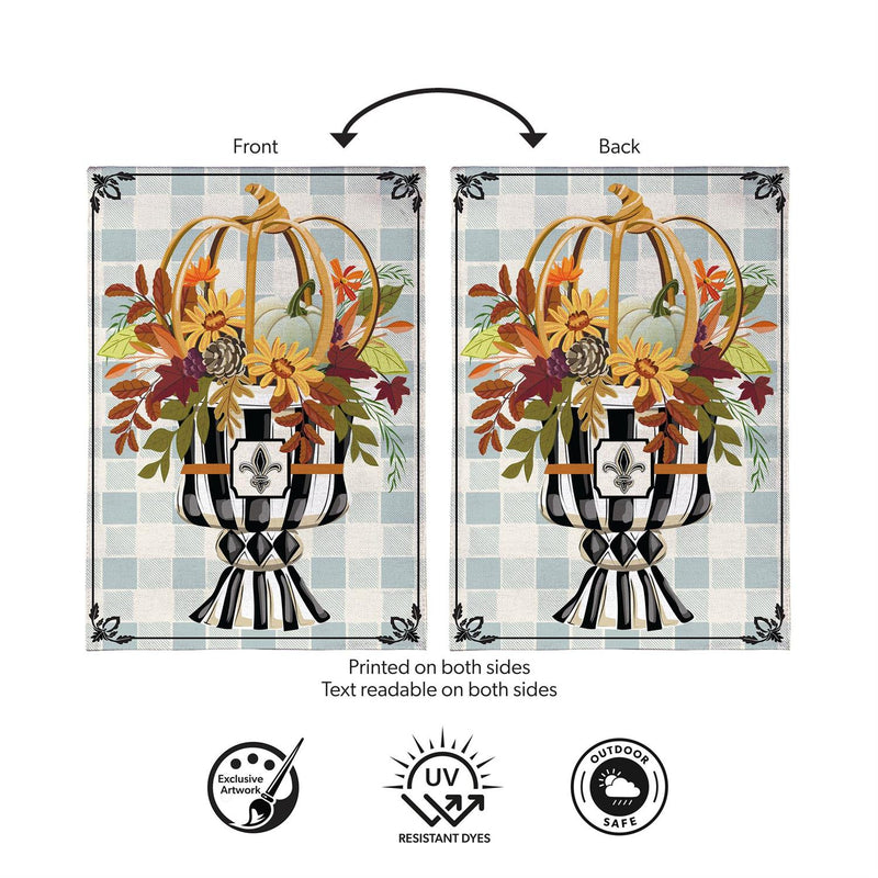 Courtly Check Fall Floral Burlap Garden Flag
