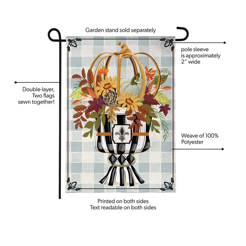 Courtly Check Fall Floral Burlap Garden Flag