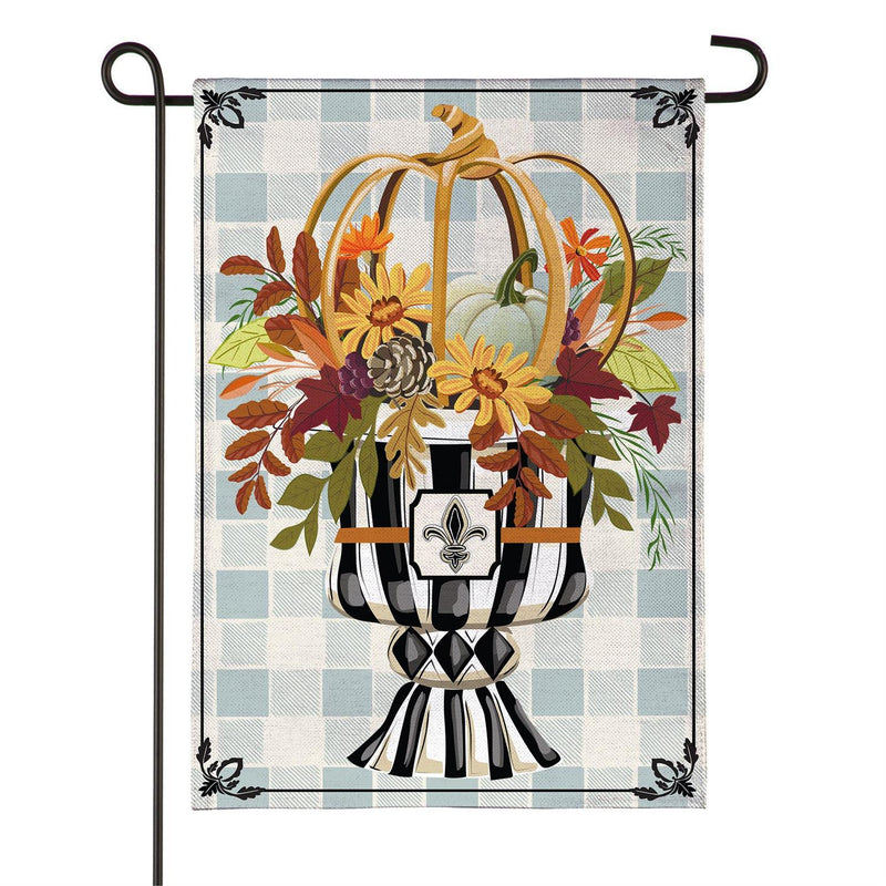 Courtly Check Fall Floral Burlap Garden Flag