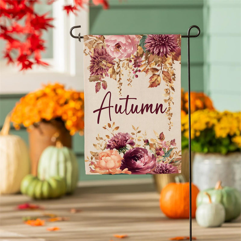 Autumn Florals Burlap Garden Flag