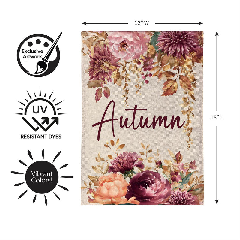 Autumn Florals Burlap Garden Flag