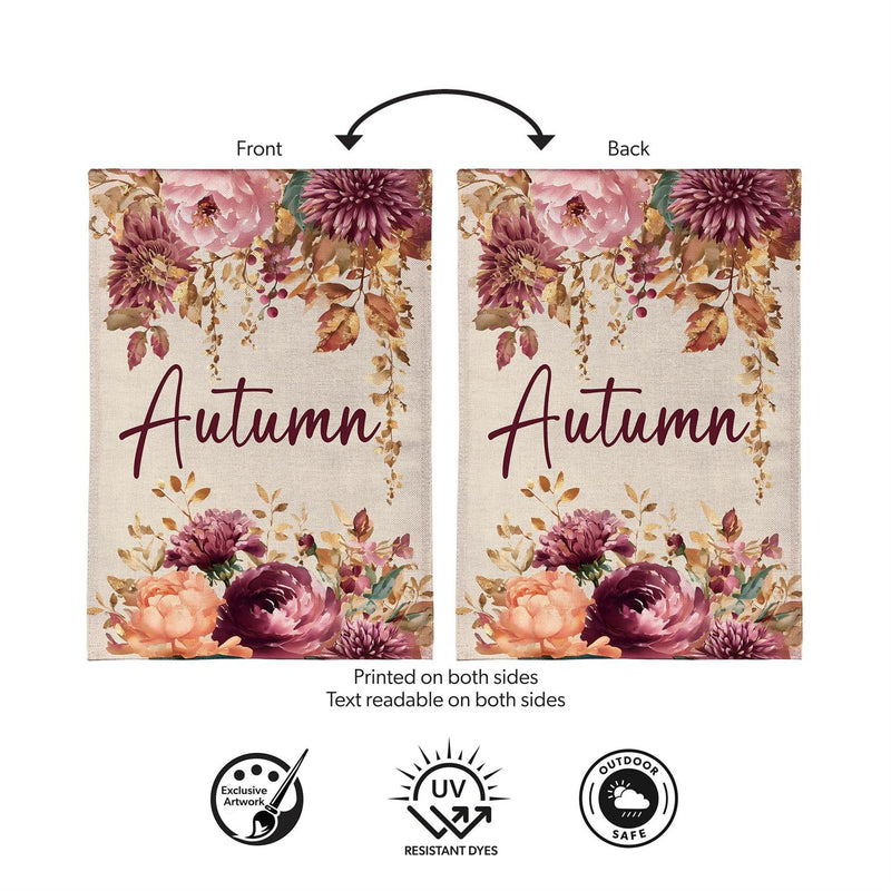 Autumn Florals Burlap Garden Flag