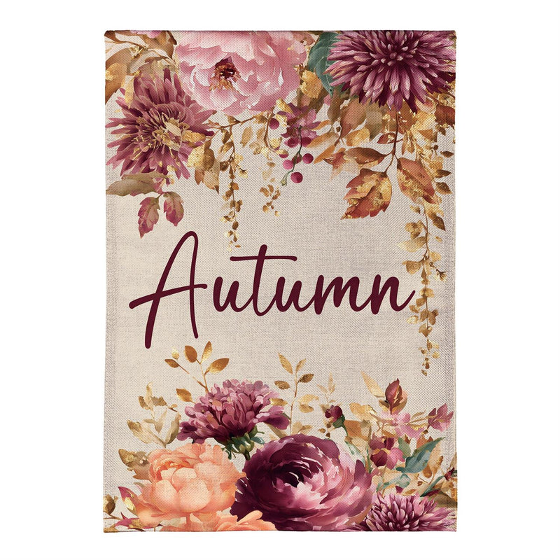 Autumn Florals Burlap House Flag