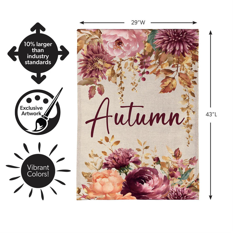 Autumn Florals Burlap House Flag