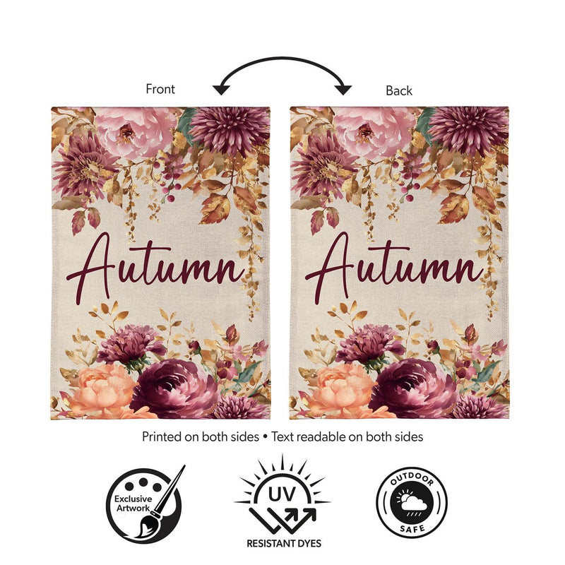 Autumn Florals Burlap House Flag