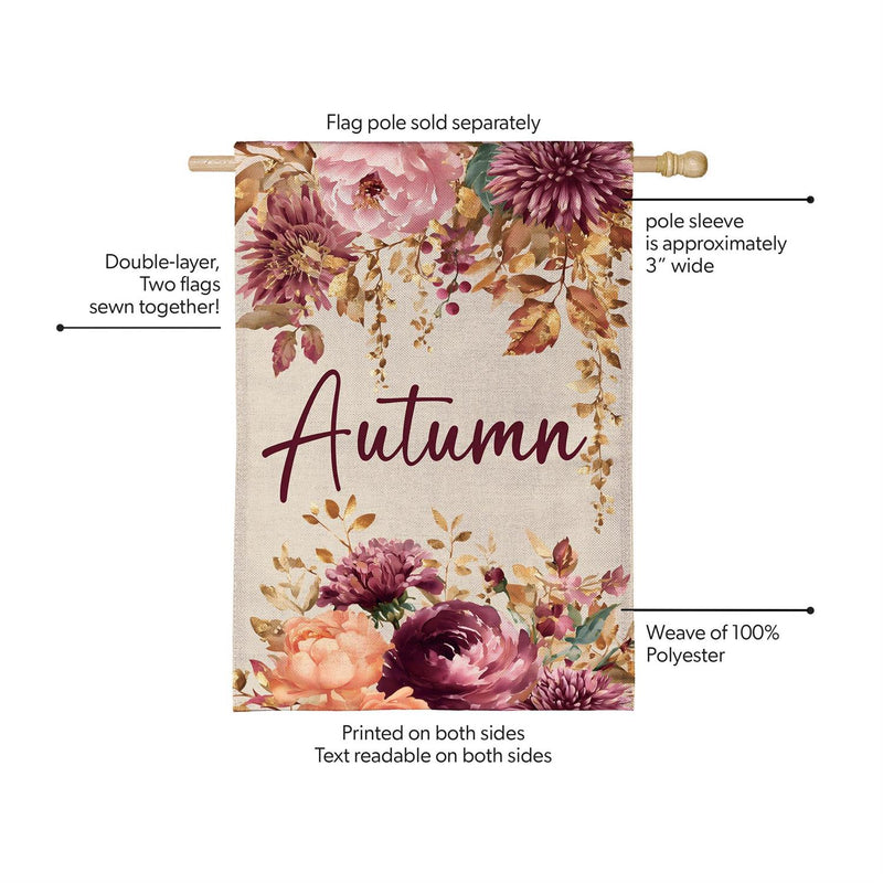 Autumn Florals Burlap House Flag