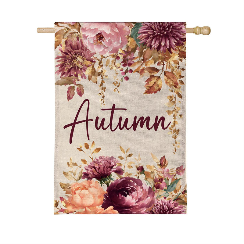 Autumn Florals Burlap House Flag