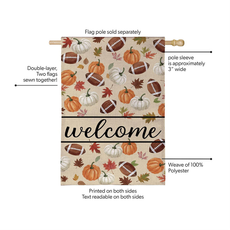 Game Day Welcome Burlap House Flag