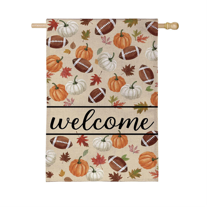 Game Day Welcome Burlap House Flag