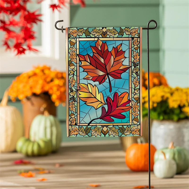Autumn Leaves Stained Glass Burlap Garden Flag