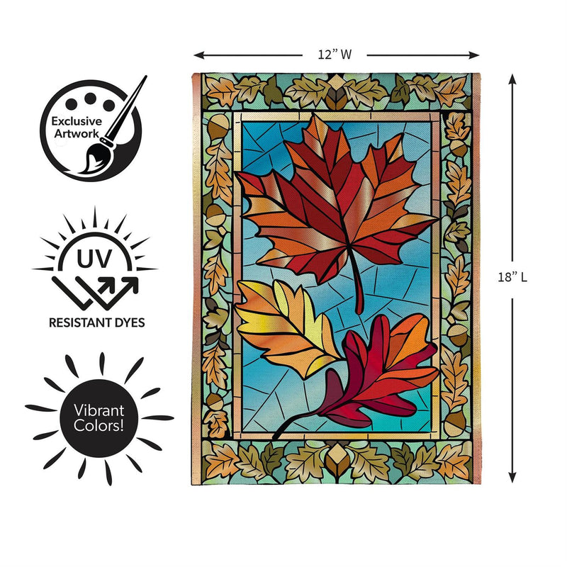 Autumn Leaves Stained Glass Burlap Garden Flag
