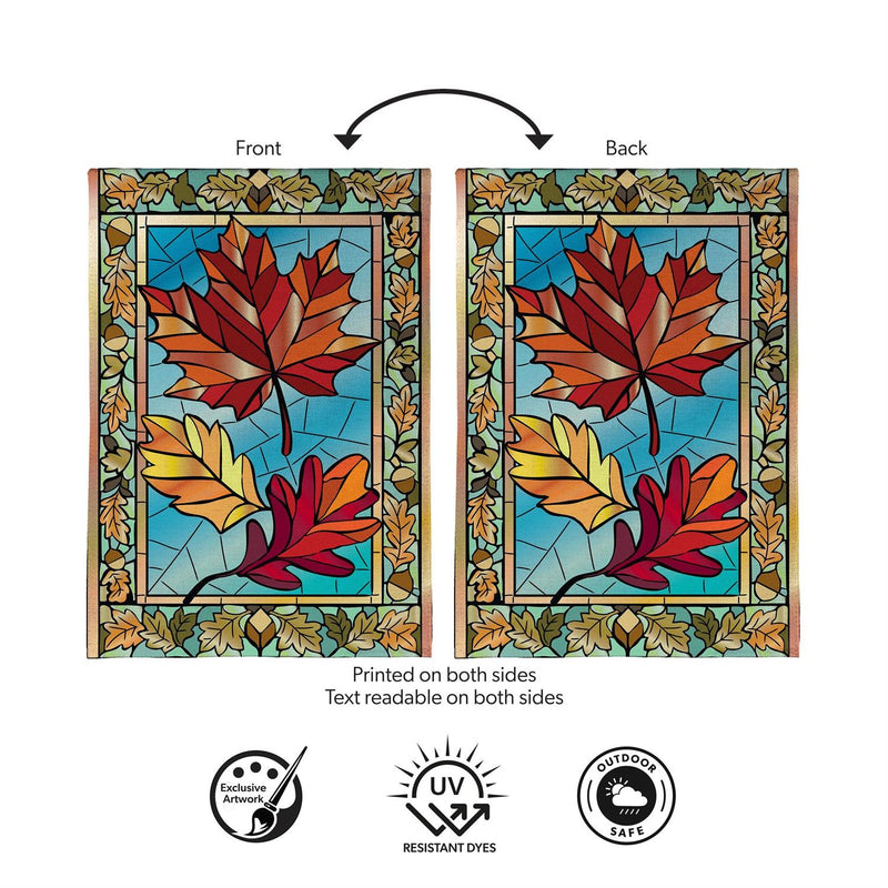Autumn Leaves Stained Glass Burlap Garden Flag