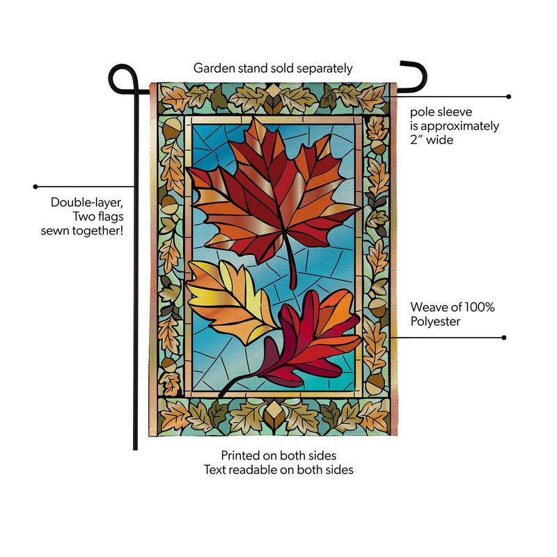 Autumn Leaves Stained Glass Burlap Garden Flag
