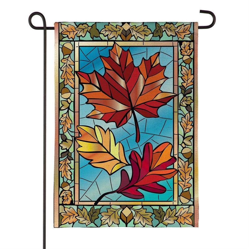 Autumn Leaves Stained Glass Burlap Garden Flag