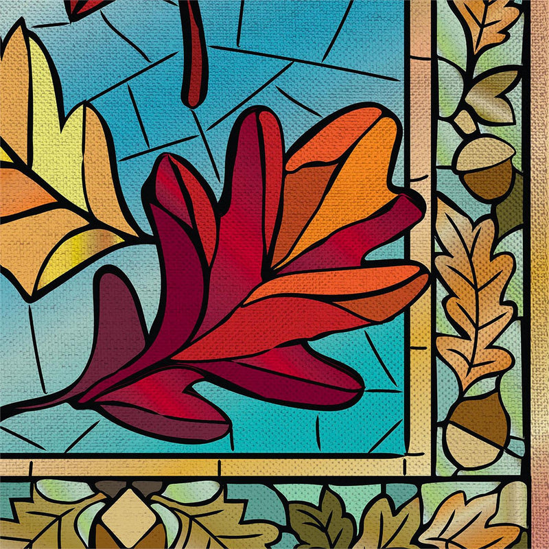 Autumn Leaves Stained Glass Burlap House Flag