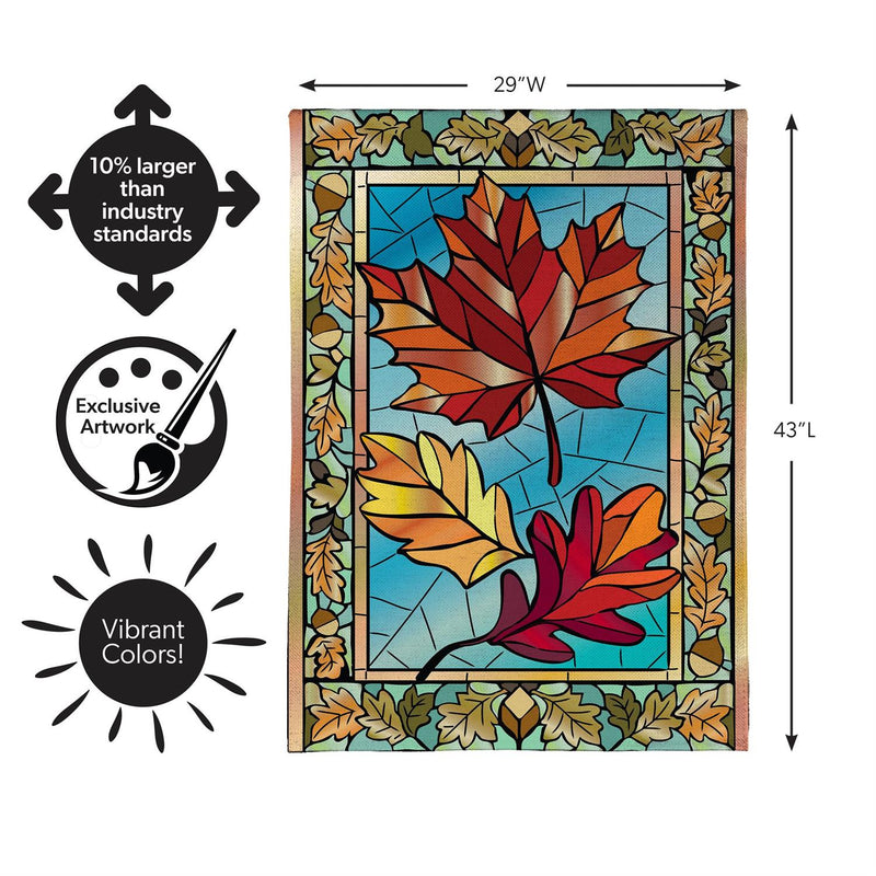 Autumn Leaves Stained Glass Burlap House Flag