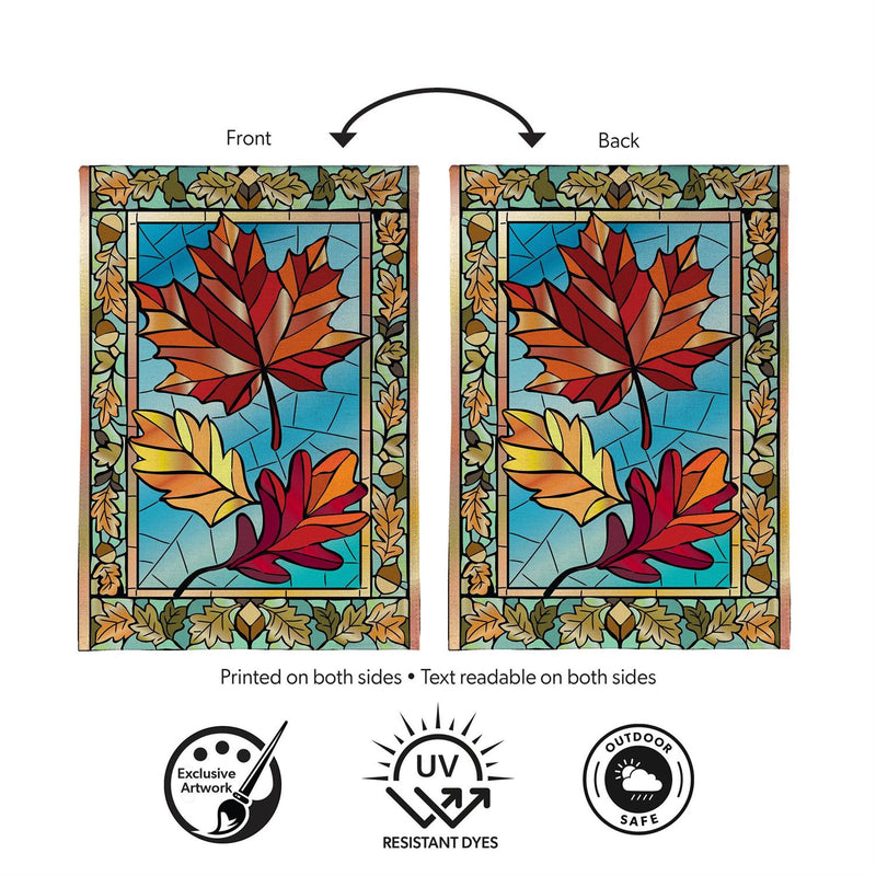 Autumn Leaves Stained Glass Burlap House Flag