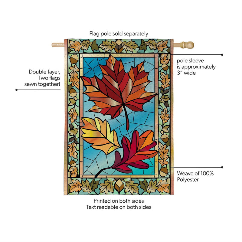 Autumn Leaves Stained Glass Burlap House Flag