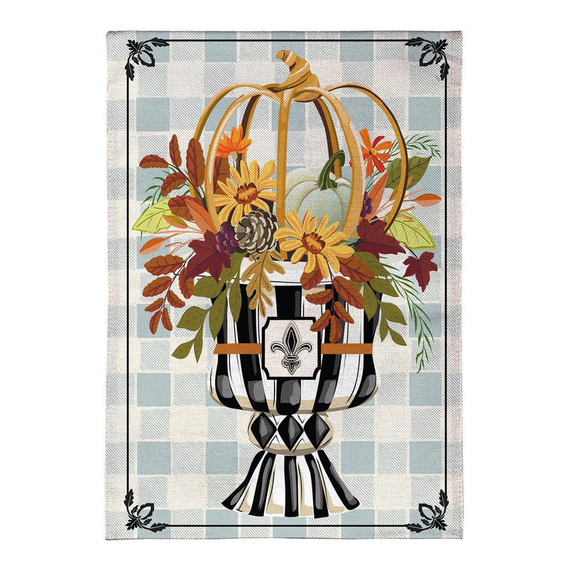 Courtly Check Fall Floral Burlap House Flag