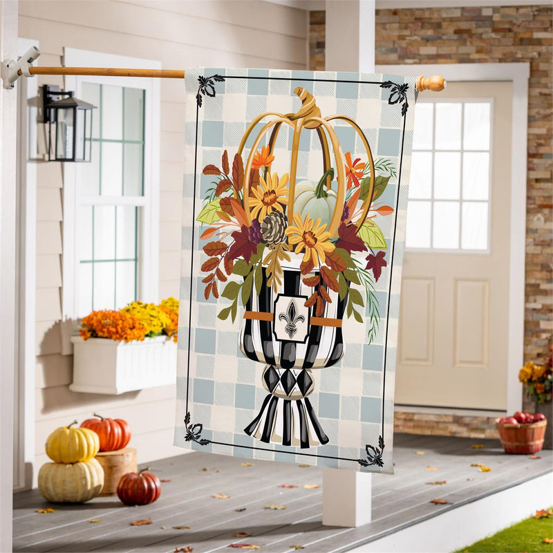 Courtly Check Fall Floral Burlap House Flag