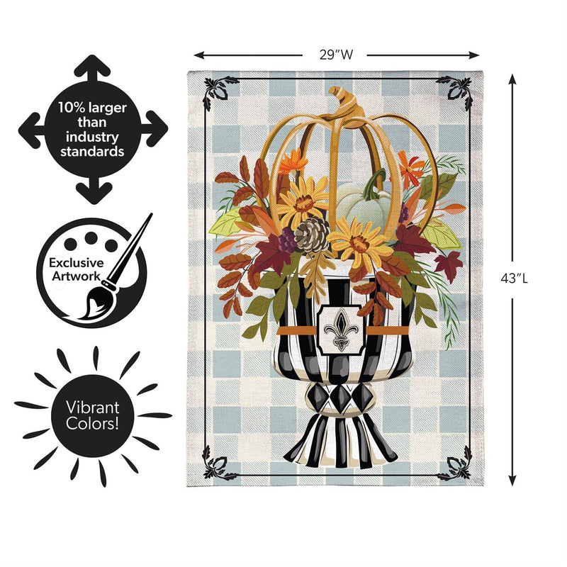 Courtly Check Fall Floral Burlap House Flag