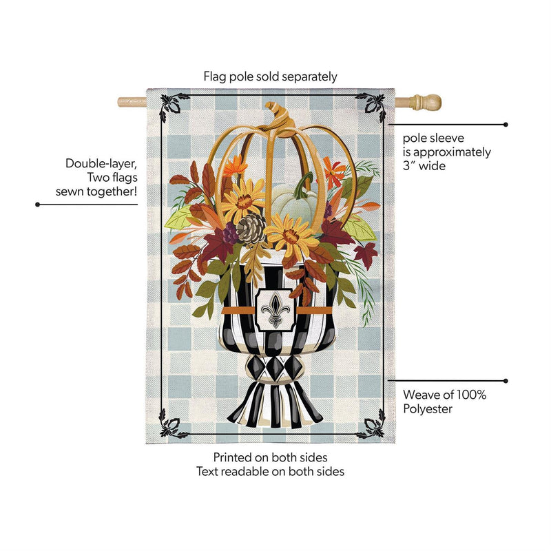 Courtly Check Fall Floral Burlap House Flag