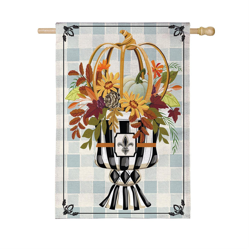 Courtly Check Fall Floral Burlap House Flag