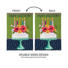 Floral Happy Birthday Cake Burlap Garden Flag