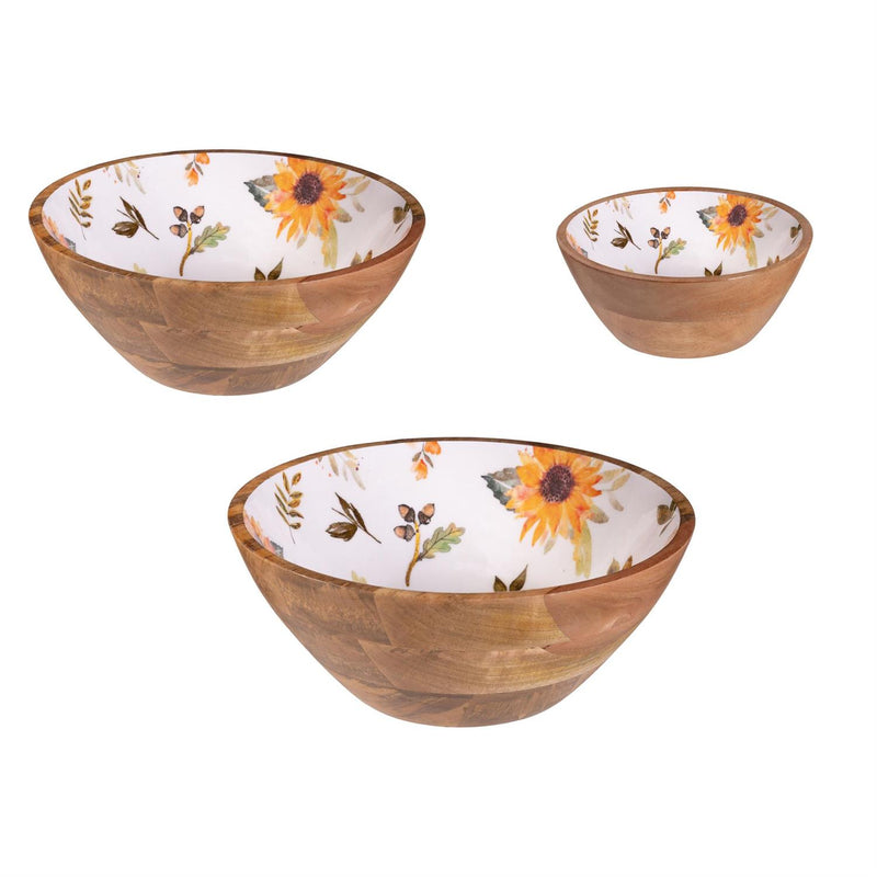 VivaStyle Sunflower Fields Bowl, Wood Bowl Set, Set of 3