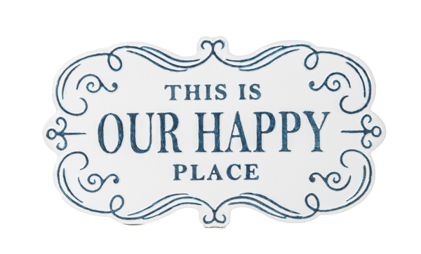 Embossed Blue & White Enamel This is Our Happy Place Wall Decor