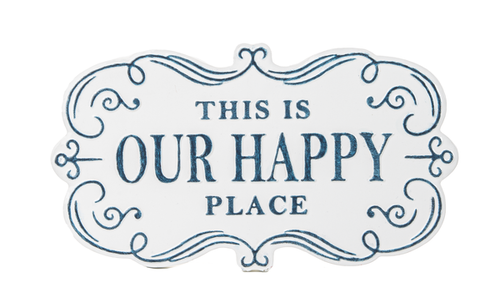 Embossed Blue & White Enamel This is Our Happy Place Wall Decor