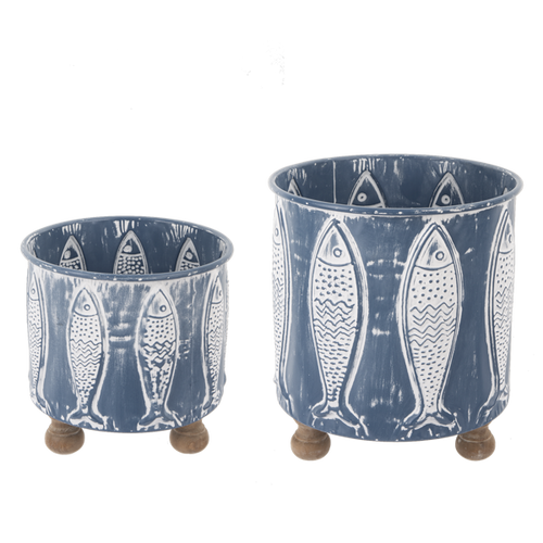 Whitewash Navy Embossed Fish Planter (2 pc. set)