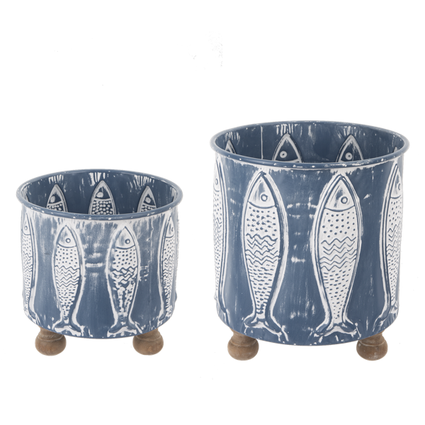 Whitewash Navy Embossed Fish Planter (2 pc. set)