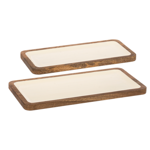 Rectangle Ivory Inlay Serving Tray (2 pc. set)