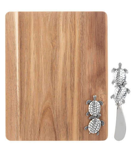 Silver Turtles Rectangle Cutting Board & Spreader (2 pc. set)