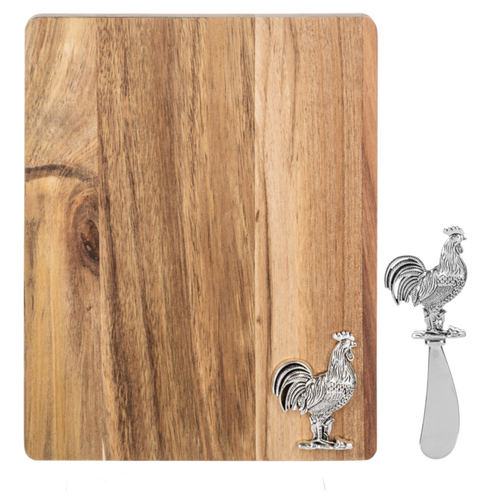 Silver Rooster Rectangle Cutting Board & Spreader (2 pc. set)