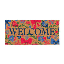 American Classic Red White & Bows Flocked Coir Sassafras Switch Mat, "Welcome", 22"x10"