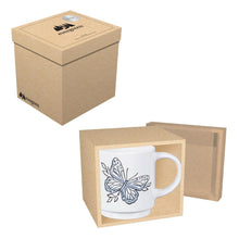 Pollinator Garden Coffee Cup Ceramic Artisanal, Butterfly Blue, 14oz, Gift Box