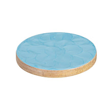 Blue Coastal Coasters Wood with Scalloped Enamel Round, Set of 4